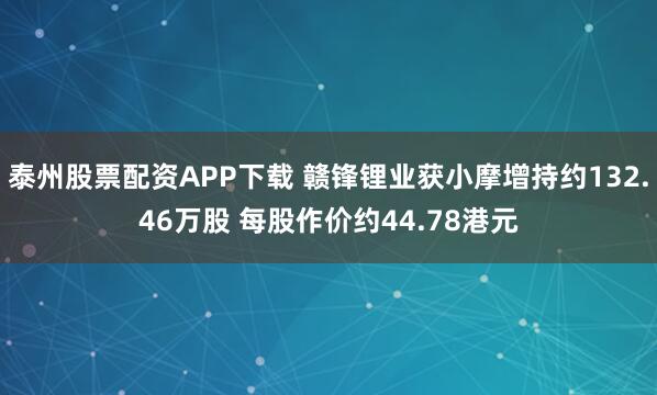 泰州股票配资APP下载 赣锋锂业获小摩增持约132.46万股 每股作价约44.78港元